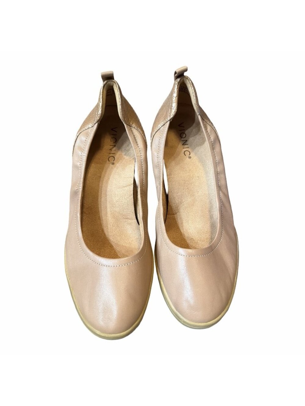 VIONIC Women's Jacey Beige Slip on Wedge Comfort Shoes Size 7 Minimalist Preppy